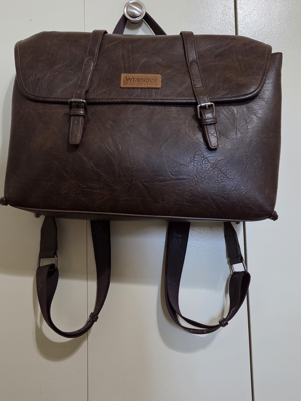 Wrangler Dark Brown Vintage-Style Leather Backpack